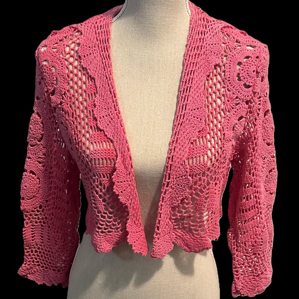 🆕🩷 Beautiful Hand Made 100% Cotton Shrug in Fuchsia!
